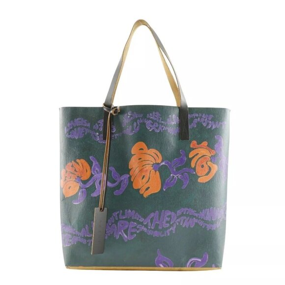 MARNI Paper Floral Tote Bag SHMPQ10A08 Brown / green leather/Paper Fabric ... - Picture 1 of 13